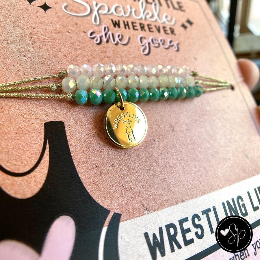 Wrestling Life Charm Bracelet Set with 14K Gold plated 'Wrestling Life' charm.
