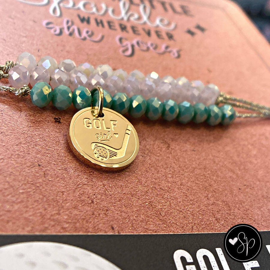 Golf Life Charm Bracelet Set with 14K Gold plated 'Golf girl' charm.
