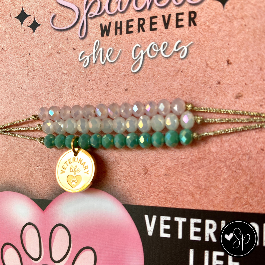 Veterinary Life Charm Bracelet Set with 14K Gold plated 'Veterinary Life' charm.