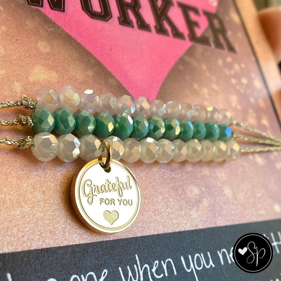 Amazing Coworker Charm Bracelet set with 14K Gold plated 'Grateful for You' charm.