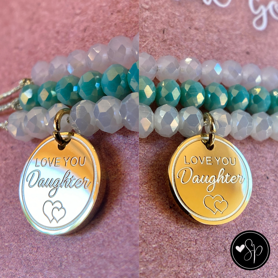 Love You Daughter Charm Bracelet Set with 14K Gold plated 'Love You Daughter' charm.