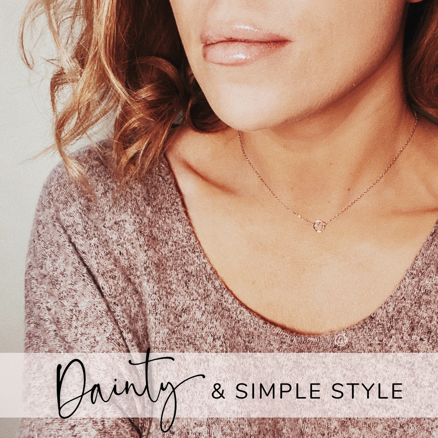 Model wearing Dainty .925 silver Tennis Necklace.