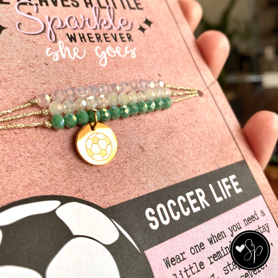 Soccer Life Charm Bracelet set with 14K Gold plated 'Soccer Ball' charm.