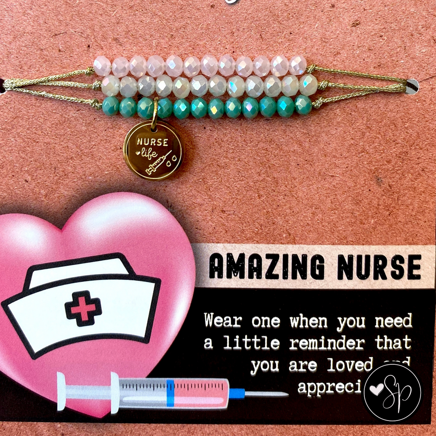 Amazing Nurse Charm Bracelet set with 14K Gold plated 'Nurse Life' charm.
