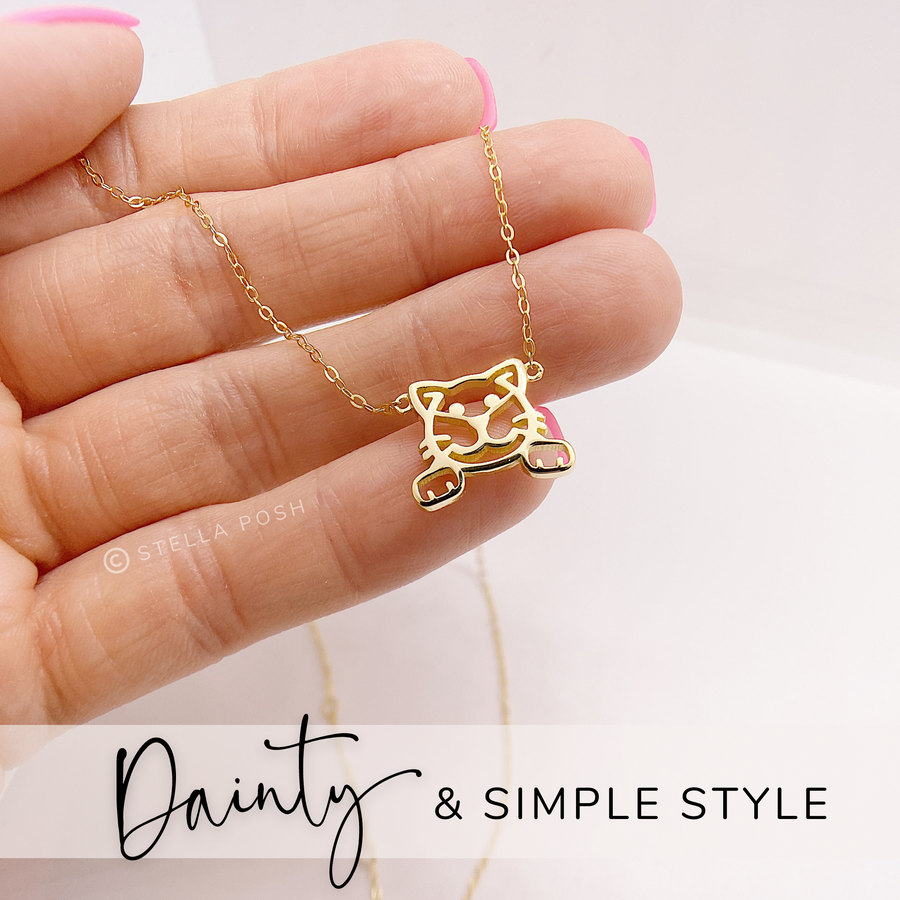 Dainty hypoallergenic .925 Sterling Silver Cat Necklace in gold.