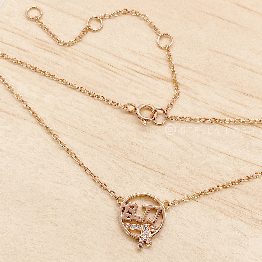 Delicate  .925 Sterling Silver BJJ Necklace with premium cubic zirconias in a pavé setting, in rose gold.