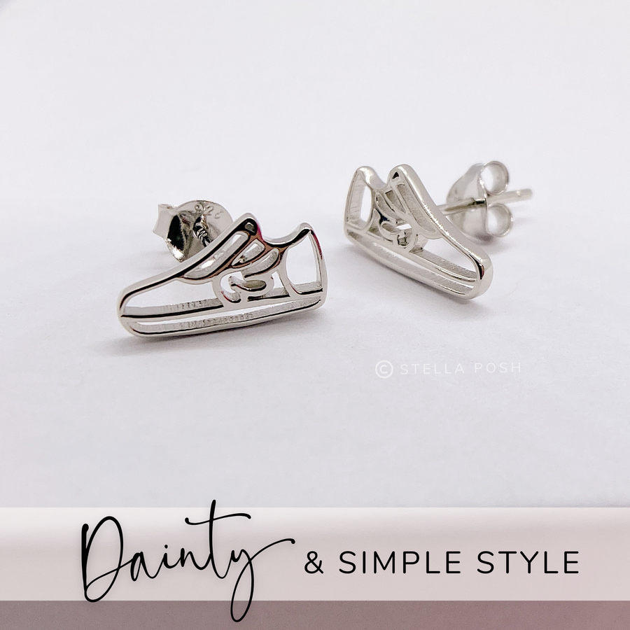 Dainty .925 Sterling Silver Running Shoe Earrings