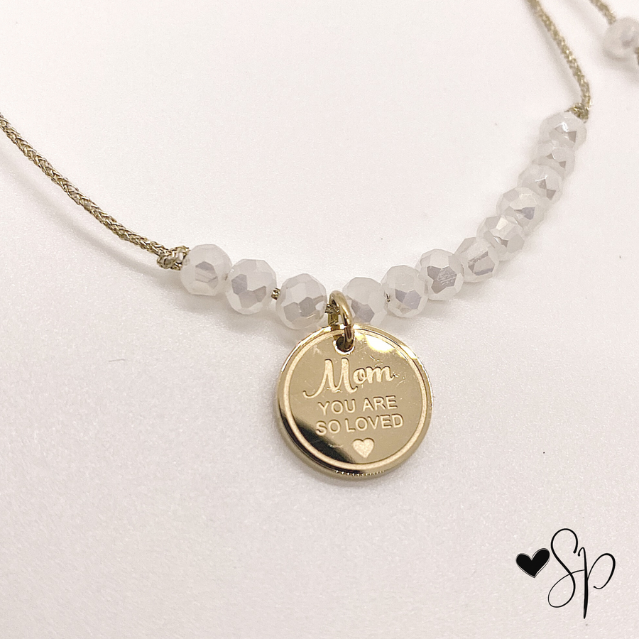 Love You Mom Charm Bracelet set with 14K Gold plated 'Mom You are so Loved' charm.