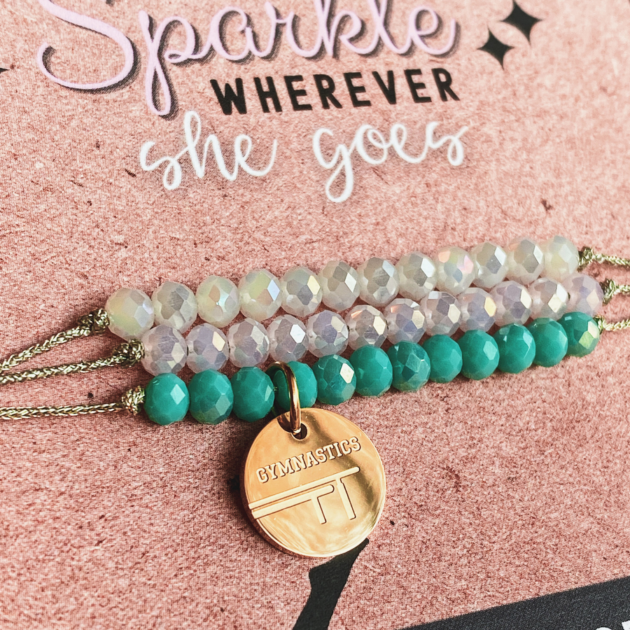 Gymnastics Life Charm Bracelet set with 14K Gold plated 'Gymnastics' charm.