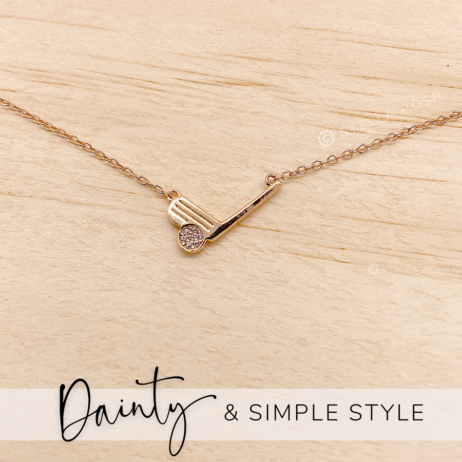 .925 silver Tiny Golf Necklace with tiny premium cubic zirconias, in gold.