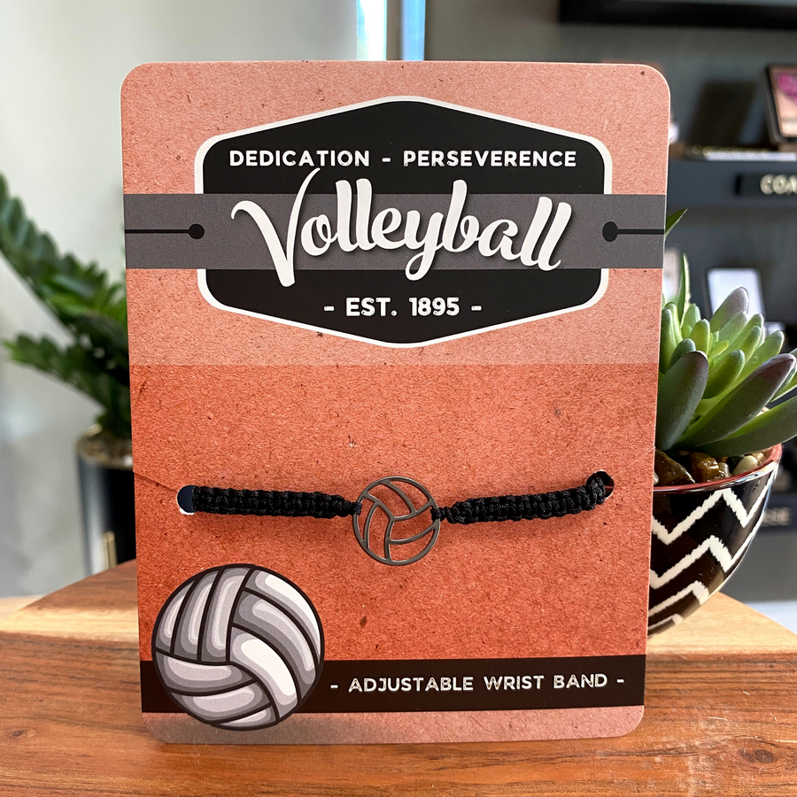 Volleyball adjustable unisex wristband, mounted and ready for gift giving.