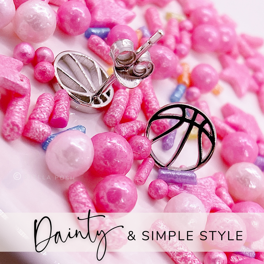 Dainty .925 Sterling Silver Basketball Earrings.