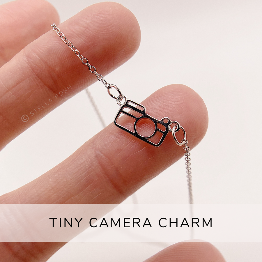 Tiny .925 Sterling Silver Camera Necklace.