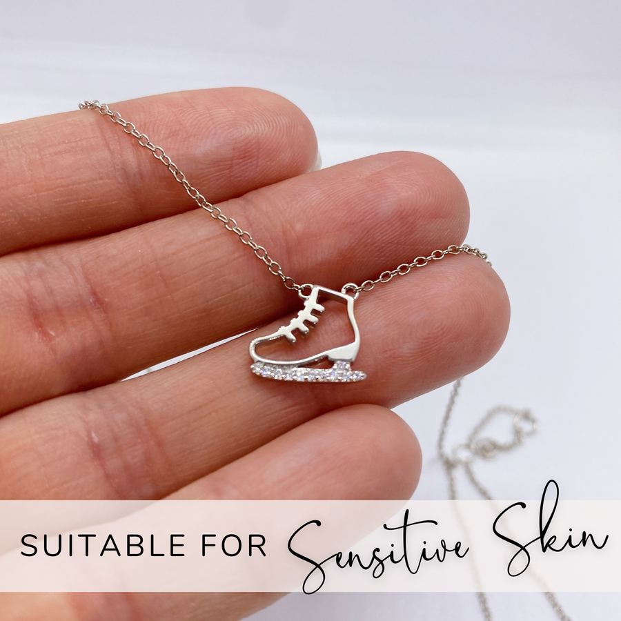 .925 silver Ice Skate Necklace with premium cubic zirconias in a pavé setting, suitable for sensitive skin.