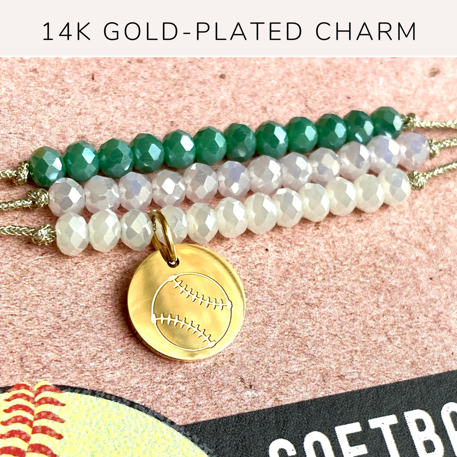 Softball Life Charm Bracelet set with 14K Gold plated 'Softball' charm.