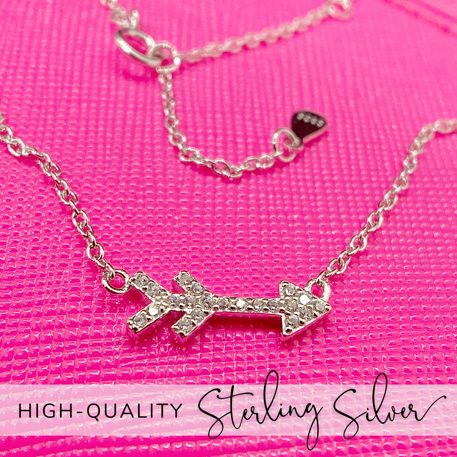 Tiny Arrow .925 Sterling Silver necklace with premium cubic zirconias in a pavé setting.