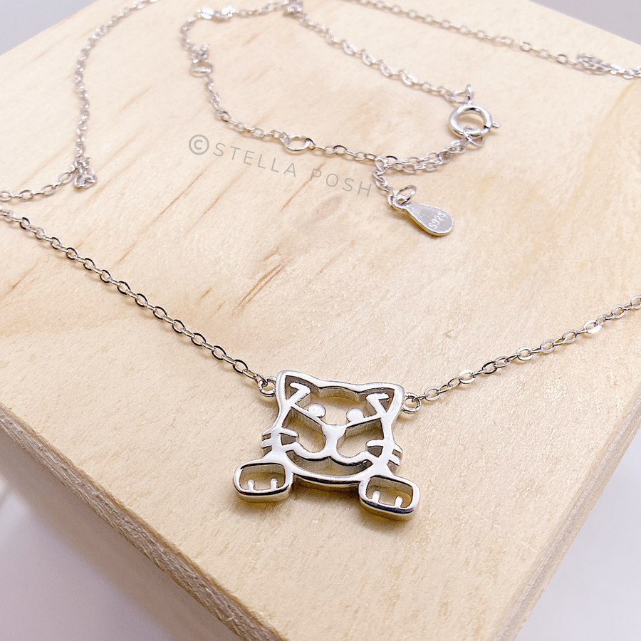 Dainty .925 Sterling Silver Cat Necklace.