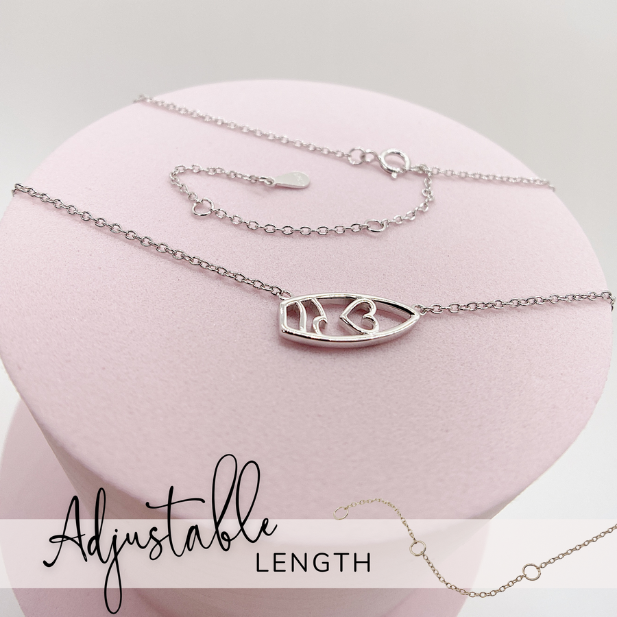Adjustable length .925 silver Surfboard Necklace.