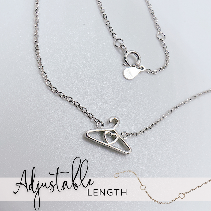 Tiny  adjustable length silver Hanger Necklace.
