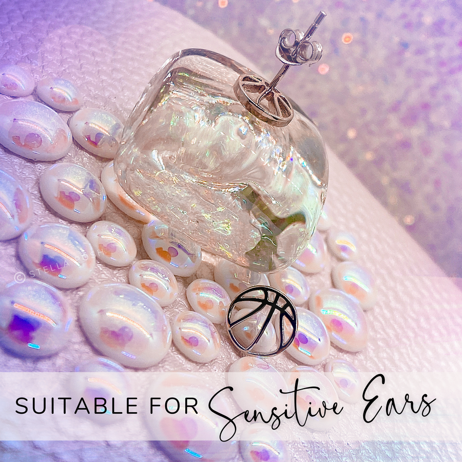 Tiny .925 Sterling Silver Basketball Earrings  suitable for sensitive ears.