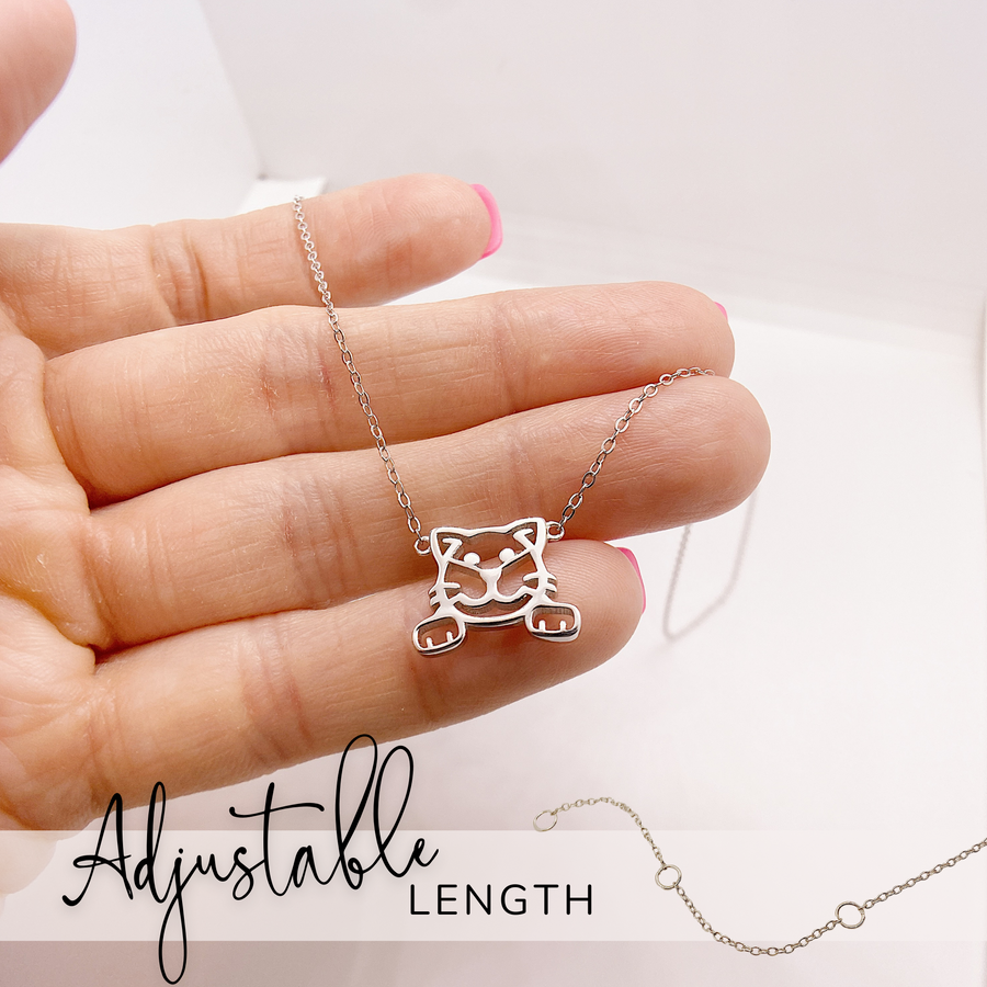 Adjustable length .925 Sterling Silver Cat Necklace.