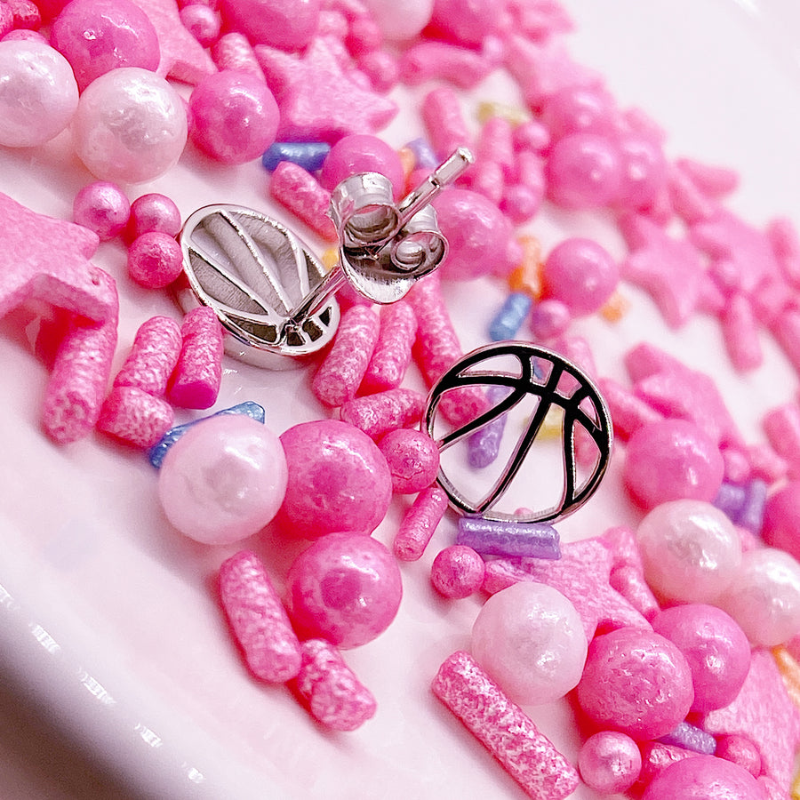 Tiny .925 Sterling Silver Basketball Earrings
