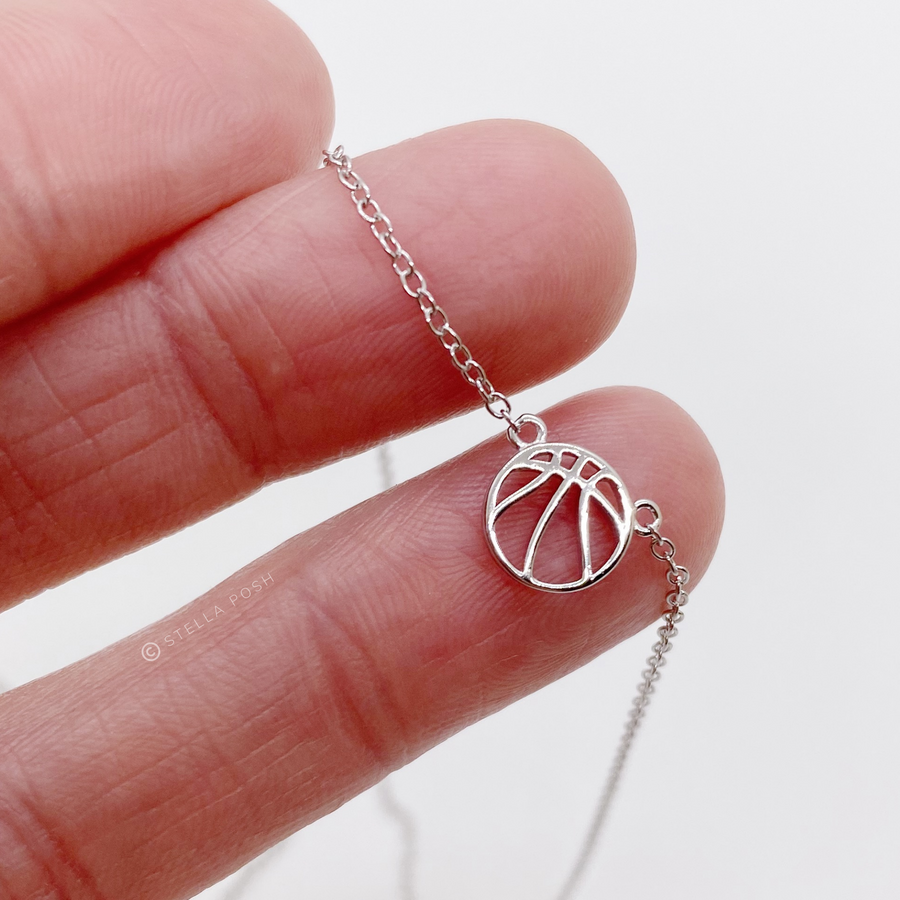 Tiny Basketball Necklace Solid Sterling Silver - Main Image