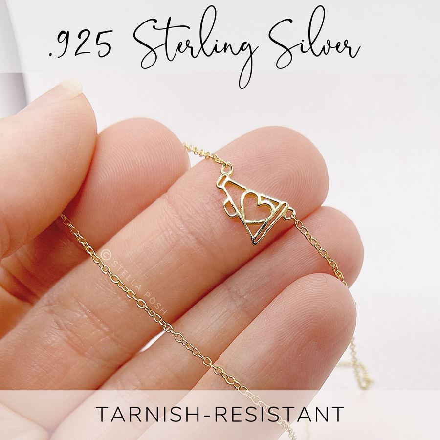 Tarnish resistant .925 Sterling Silver minimalist Cheer Necklace, in gold.