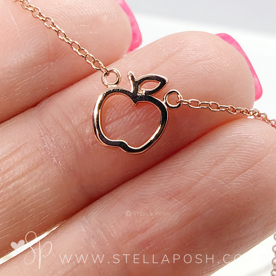 Perfect Teacher gift, Tiny .925 silver Apple Necklace in gold.