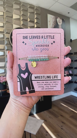 Wrestling Life Charm Bracelet Set with 14K Gold plated 'Wrestling Life' charm.